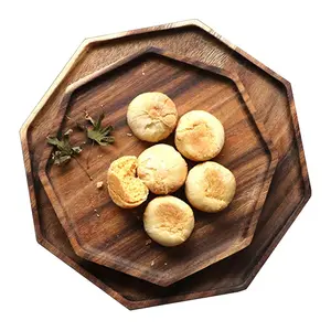 Set of 2 Acacia Wood Charcuterie Boards Round Wooden Serving Tray Fruit Platter Decor Trays Serving Ware Food Dish Serving Platters Cheese Board Square Party Trays Charger Plate Hosting Essentials