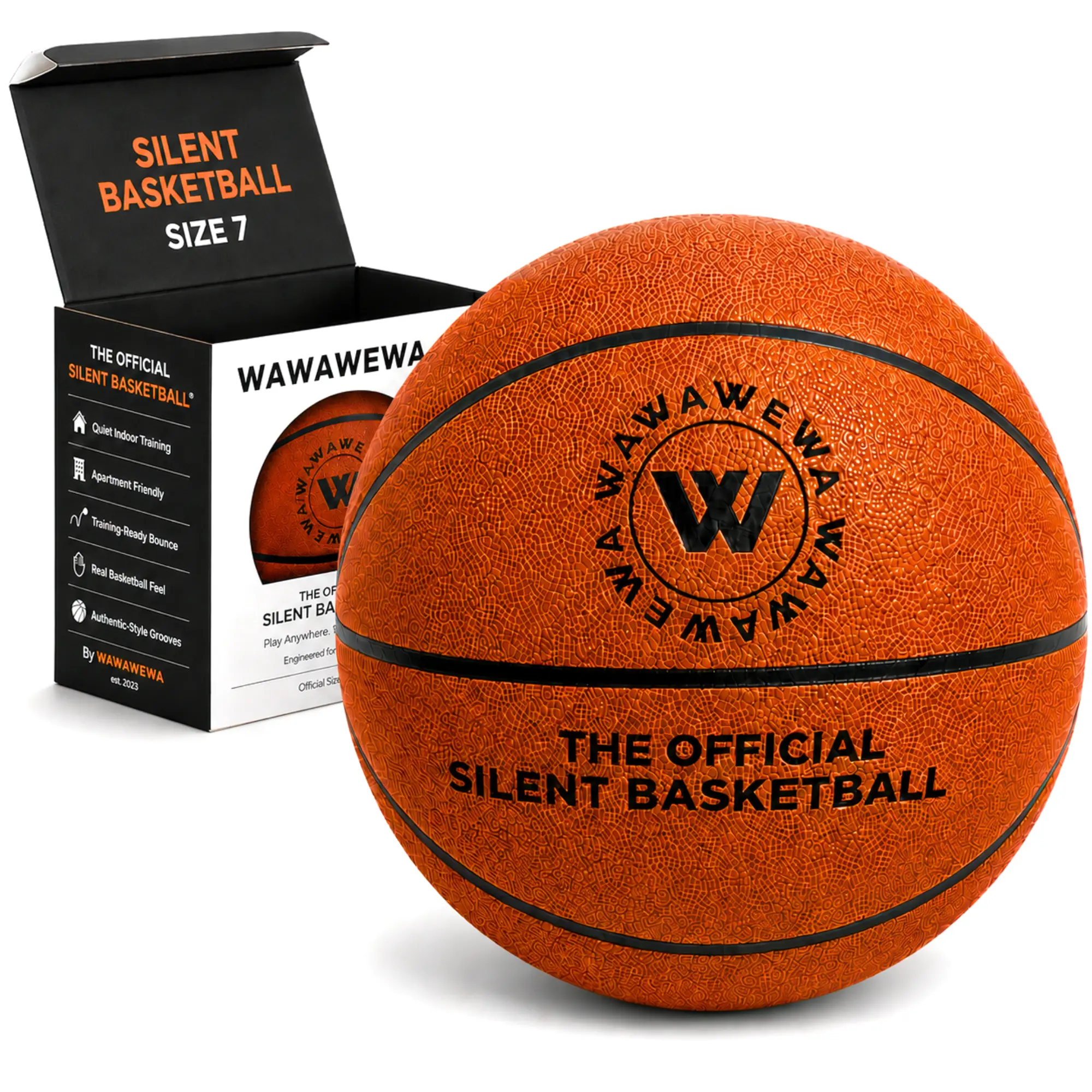 WAWAWEWA The Official Silent Basketball Size 7 (29.5") – Indoor Basketball for Quiet Dribbling – Grooved Airless Indoor Training PU Foam Basket Ball – Real Feel Silent Play for All Ages