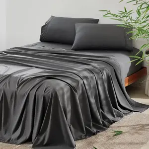 4 Queen Size Sheet - Cooling, Blend Rayon Derived from Bamboo,  Pillowcases, Silky Fit 16 inch Extra Deep Pocket, Oeko-Tex - Charcoal