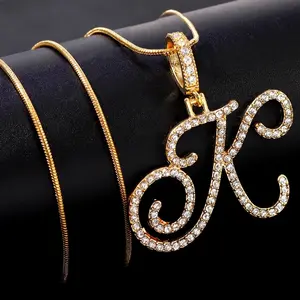 New A-Z Cursive Initial Letter Name Pendant Necklace For Women Metal Box Chain Letter Necklace Fashion Jewelry Gift