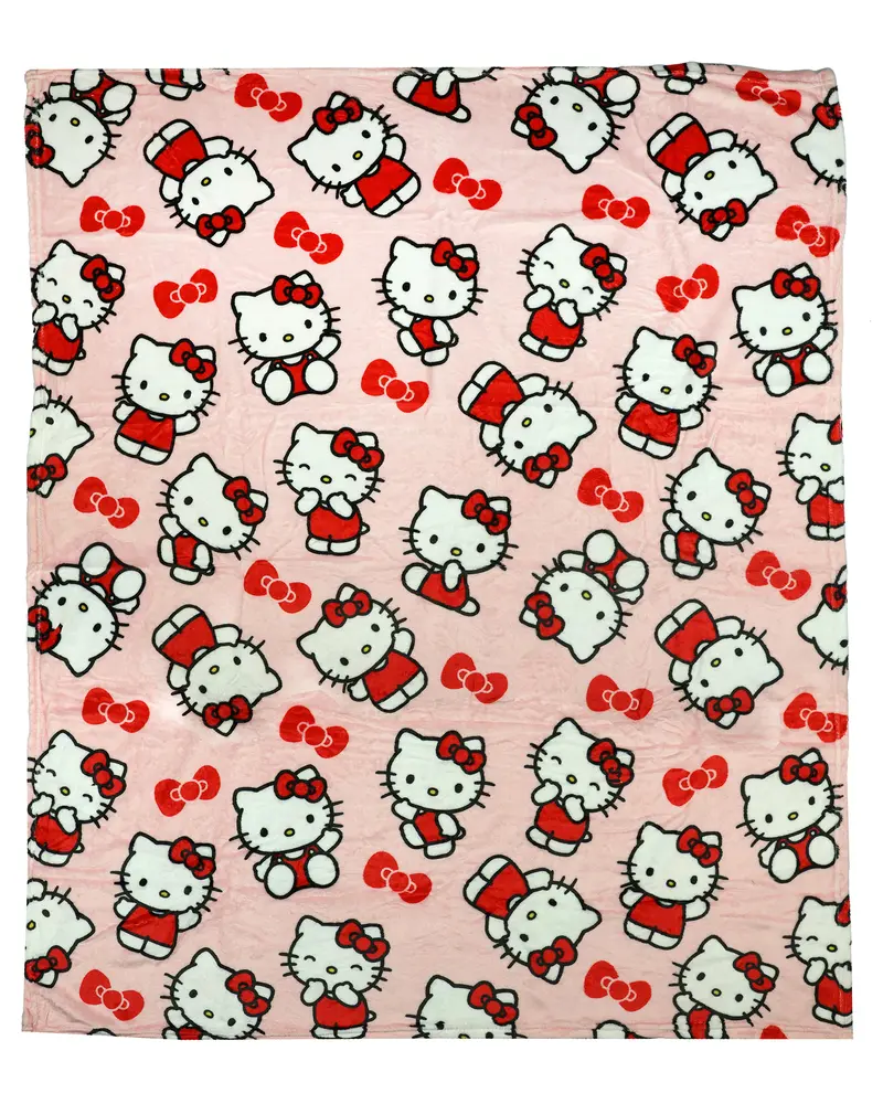 Hello Kitty Bow Surprise Character Hugger Pillow and Fleece Throw Blanket Set