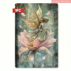 **Vintage 3D Illusion Wall Art 12x8 Inches Enchanting Fairy Floral Decor Lightweight Durable Aluminum Metal Painting for Living Room Bedroom**