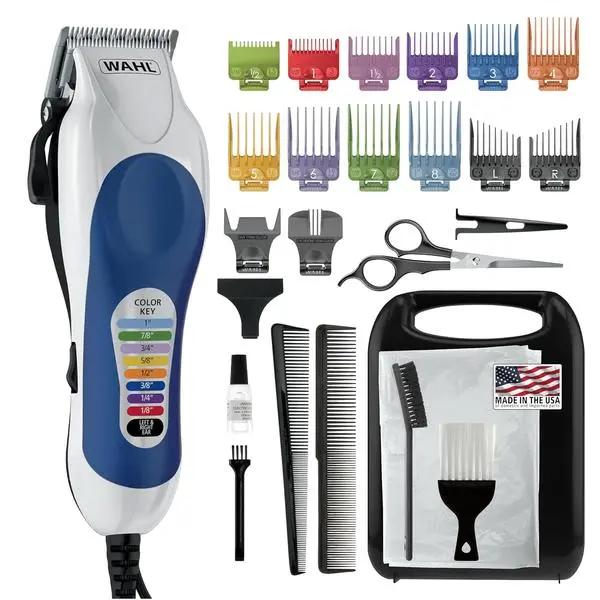 Clipper USA Color Pro Complete Haircutting Kit with Easy Color Coded Guide Combs - Corded Clipper for Hair Clipping & Grooming Men, Women, & Children - Model 3029694