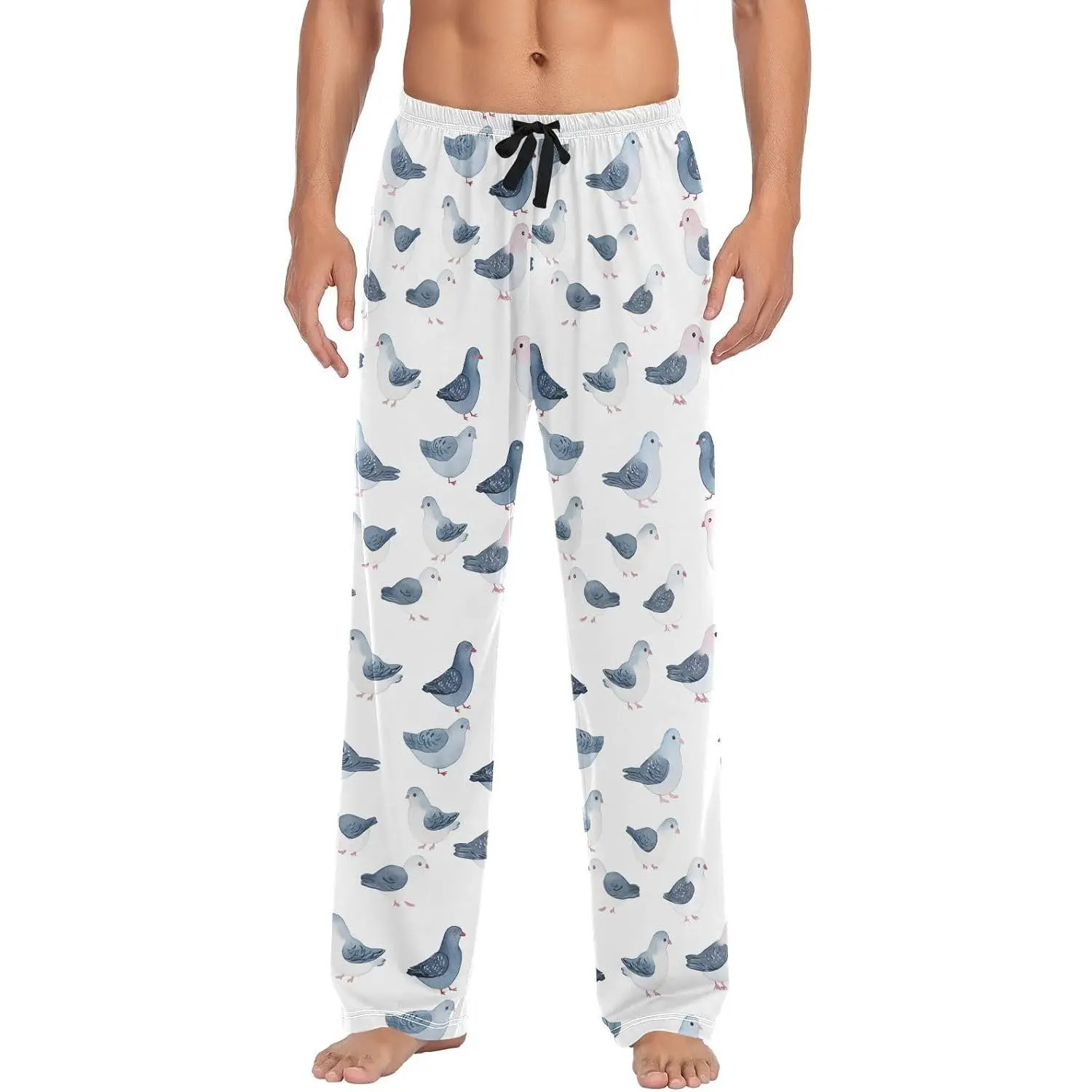 Mens Pajama Pants Pigeons Men's Sleep Lounge Pj Pants for Men Drawstring Pockets S-XXL Big Casual Modal Polyester Loungewear Nightwear Menswear Elastic Long