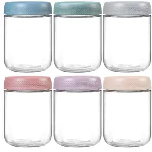 6-pack 16 oz Overnight Oats Containers with Lids, Glass jars with Airtight Lids, Wide mouth Mason Salad jars, Glass Food Storage Containers for Snacks Yogurt Spice Sugar