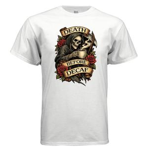 Death Before Decaf Short Sleeve  Classic Shirt T-Shirt Top Unisex Menswear Cotton Tee Sport Grey graphic apparel t-shirt cotton men oversized tshirt unisex graphic graphic tee shirt oversized shirts unisex casual apparel y2k streetwear
