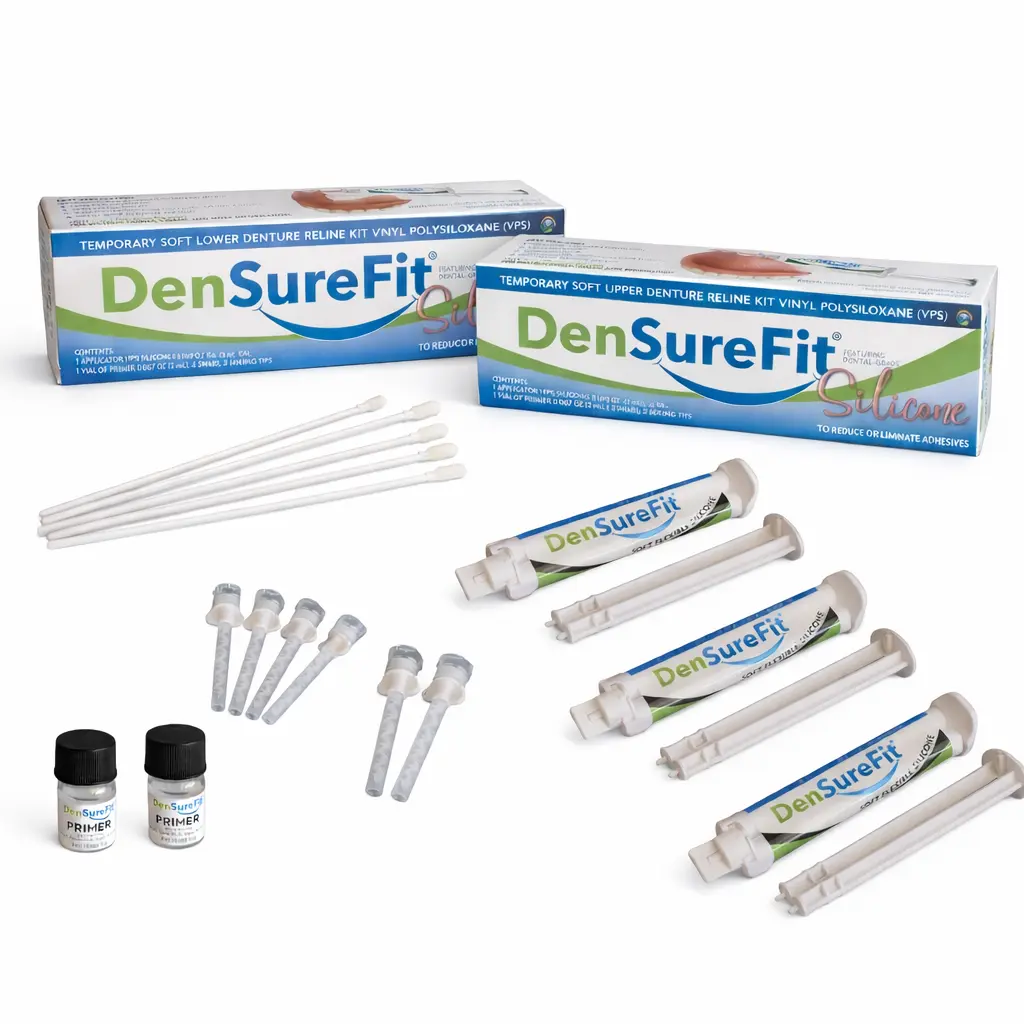 DenSureFit Silicone Upper-Lower Denture Reline Kit - HSA Eligible, Oral Care Tools, Dental Accessories - 3 Reline Applicators, 2 Oral-Use Primer Bottles, Instructions (READ CAREFULLY) - 30-Day Guarantee