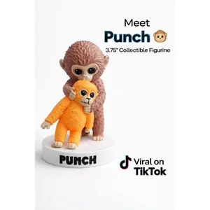 Punch the Monkey with Stuffed Animal – 3.75” Collectible Figurine