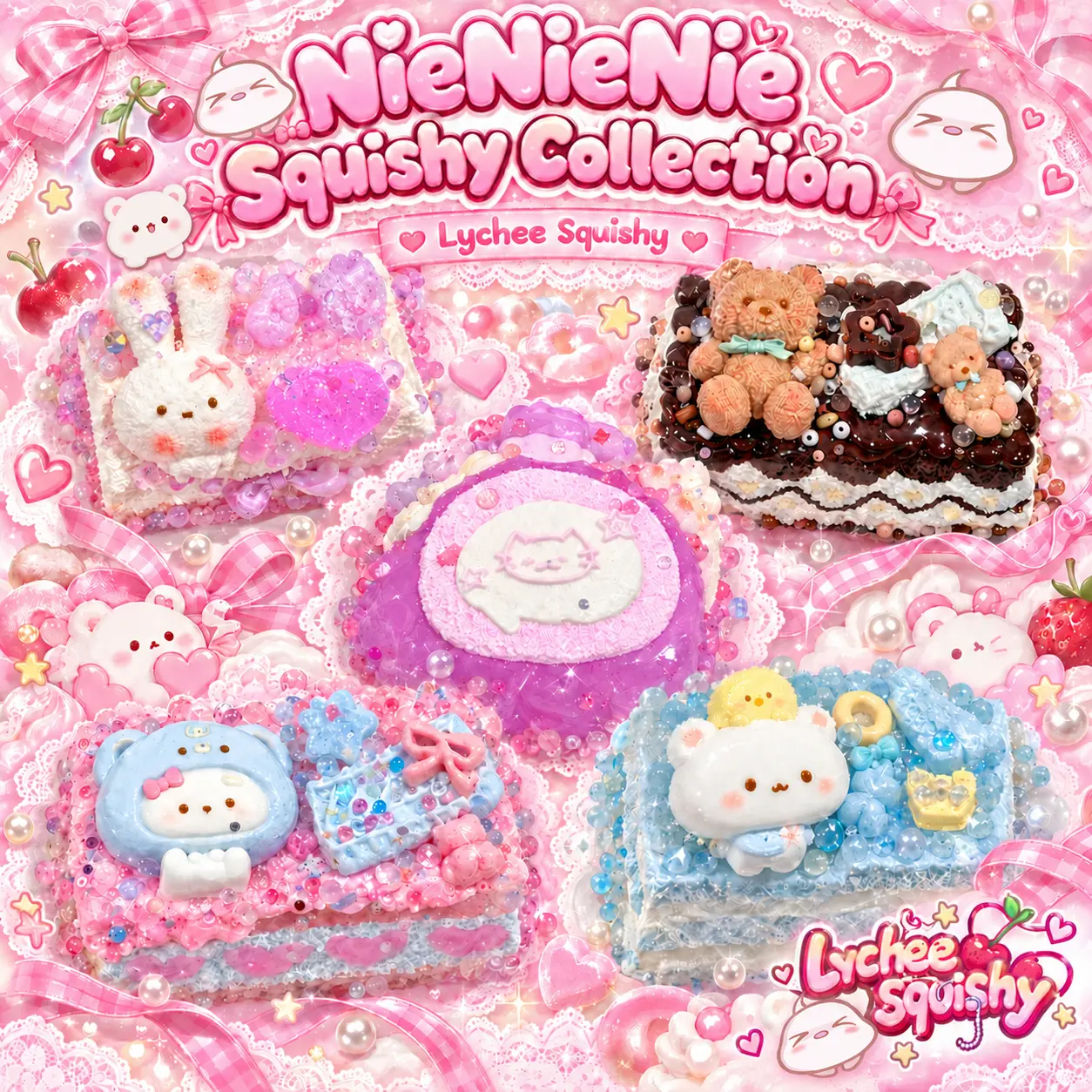 NieNieNie Lychee Squishy | Tabasquishy Kawaii Fidget Squeeze Toy for Stress Relief