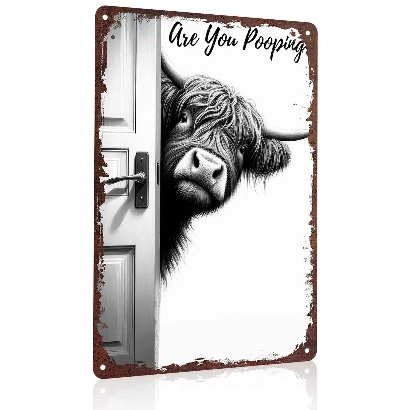 Are You Pooping Highland Cow 12x8 Inch Aluminum Metal Sign - Funny Farm Animal Wall Decor for Bathroom, Restroom, Powder Room - Retro Tin Sign Gift for Cow Lovers & Farm Owners