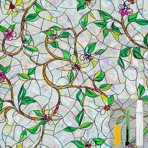 Window Privacy Film Stain Glass Window Film Rainbow Window Film Window clings Non-Adhesive Reusable Decorative for Room (Rainbow Vine, 17.5 X 78.7 in)