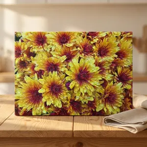 Yellow Chrysanthemum Floral Glass Cutting Board, Autumn Mums Flower Kitchen Decor, Botanical Cutting Board, Gift for Mom