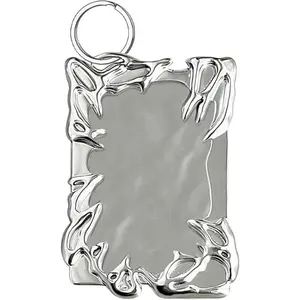 Silver Plated Electroplate Plastics Frame Irregular Photo Card Holder with Keychain for Student ID Badge and Office Use Stationery Acrylics