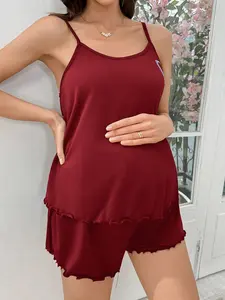 Pregnant Women's Summer Autumn Sleepwear Set, Sleeveless Short Pants Nightgown, Comfortable & Stylish Loungewear for Expecting Moms