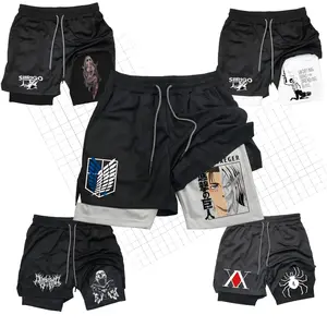 2-in-1 sports shorts anime Attack on Titan men's shorts quick drying breathable sports fitness shorts outdoor running gym short