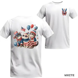 Patriotic Cat Lovers Shirt, Cute American Flag Cats 4th of July T-Shirt, USA Independence Day Graphic Tee, Funny Patriotic Kitty Shirt, America 250 Celebration Gift for Cat Moms Cat Dads Women Men Kids