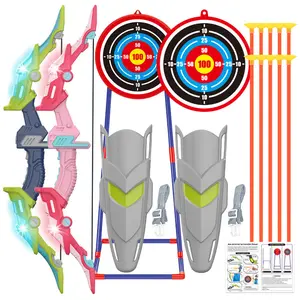 2 Pieces Bow Set, LED Light Up Archery Toy with 10 Suction Cup Arrows Darts and Standing Target, Indoor Outdoor Activity Toys