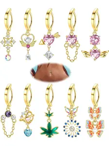 10PCS 14G Belly Button Hoop with Dangle Clicker Belly Ring Dainty Belly Button Rings Surgical Steel Small Navel Rings Body Jewelry Belly Button Piercing