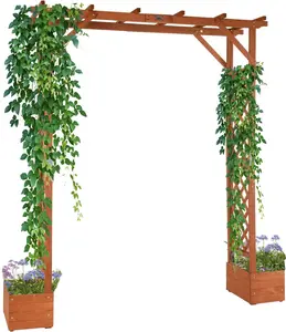 VINGLI Wooden Garden Arbor with Planter, Wedding Arch for Ceremony, Wood Garden Arbour Trellis for Plant Climbing, Pergola for Garden Backyard, Lawn, Outdoor