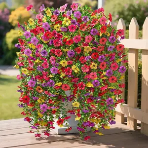 4PCS Artificial Hanging Flowers for Outdoors Summer Decoration, UV Resistant Fake Hanging Realistic Plants for Patio, Garden, Porch, Window, Outside, Artificial Potted Flower (Summer Color,4PCS)