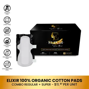Coco March Elixir Organic Cotton Pads, Feminine Menstrual Care Pads for Women, Regular and Super Pads with Wings (28ct)