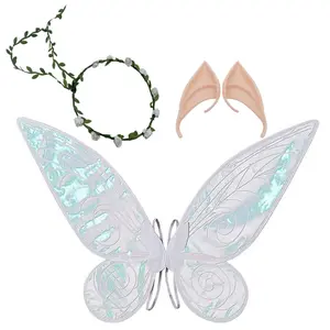 Elf Wings Flower Crown Fairy Ears Three-Piece Set Performance Props Butterfly Wings Festival Party Costume Accessories