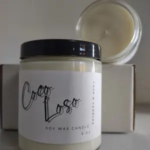 Coco Loso Soy Wax Candle - 8oz, Coconut & Pineapple Scented - Hand-Poured in Glass Vessel with Tropical Motif - Ornaments, Decor