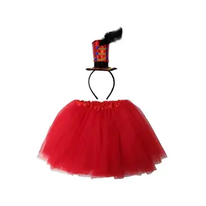 Ringmaster Costume Set for Adults & Plus Size – Red Tutu Skirt & Black Mini Top Hat Headband – Circus Greatest Showman Outfit