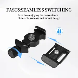 Fifield  Aluminum Quick Release Plate Kit, Camera Mount Adapter with 1/4” 3/8" Screw Threads, Camera Clip for Gimbal Stabilizer Tripod Head Slider Black Rubber