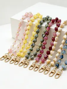 High-end Heart Beaded Bag Chain Phone Charm Wrist Lanyards with Patch,Heart Mobile Phone Chain Acrylic Bead Mobile Phone Pendant Bag Charm Heart Phone Lanyard,Heart Bead String Phone Wrist Strap for Phones,Headphones,Backpack,Keychain Bag Chain Accessory
