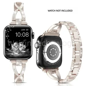Diamond metal strap compatible with Apple Watch women's strap 40mm 38mm 41mm 42mm/44mm 45mm 46mm 49mm, dress X-shaped gold bracelet, Smart Watch Straps, Wearable Accessory, suitable for iWatch strap series SE 11 10 9-1 Ultra3 tool free adjustment 1 piece
