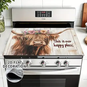 Diatom Mud Highland Cow with Flower Crown 2D Stove Top Cover, Heat Resistant Scratch Proof Protector, Easy Clean Multi-Use Mat for Stoves, Oven, Washer Dryer, Farmhouse Kitchen Decor #DiatomMud #HighlandCow #FlowerCrown #FarmhouseDecor #StoveProtector