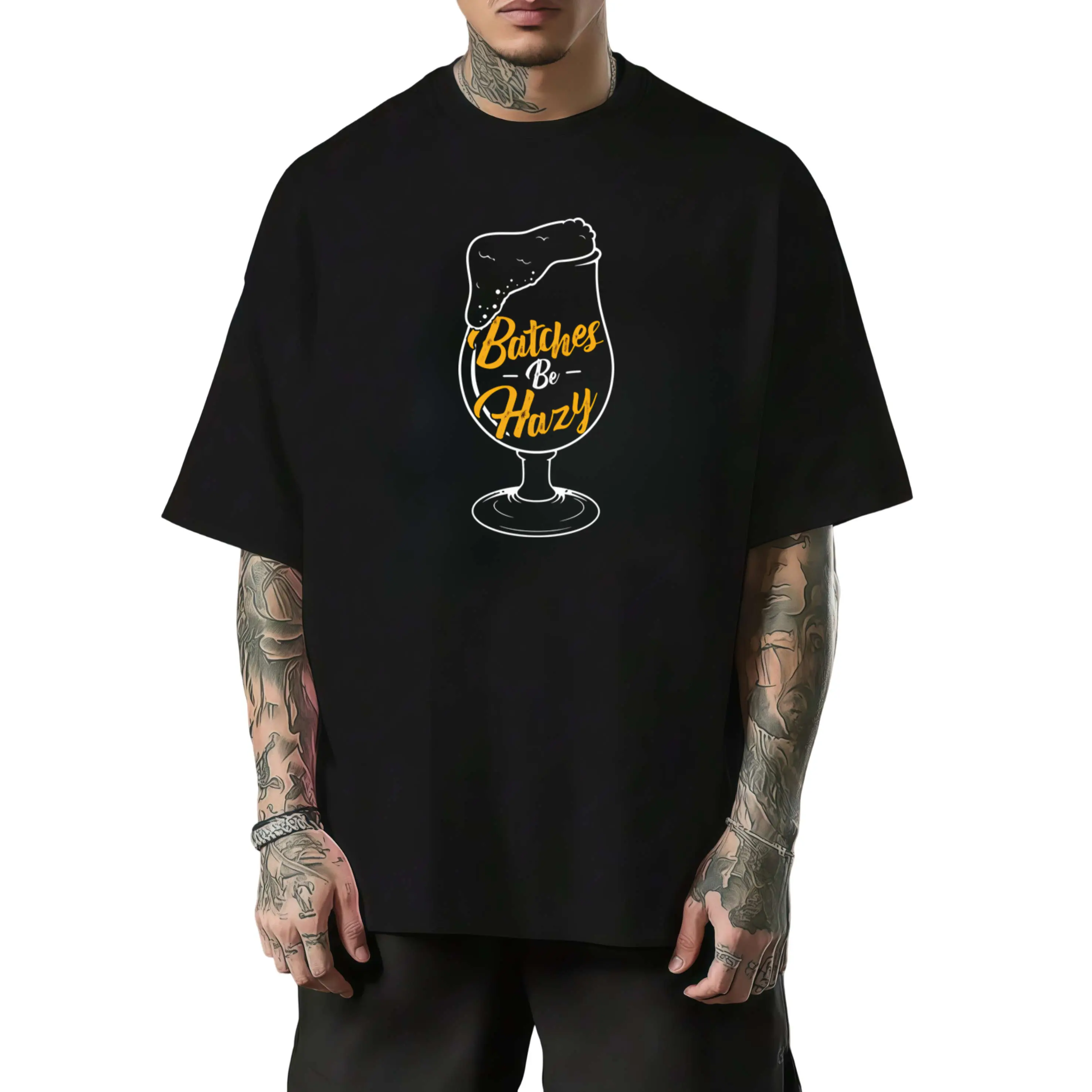 Men's 100%Pure CottonT T-shirt - Handmade Beer Pattern"Batches Be Hazy"Design,Regular Fit Short Sleeve round Neck Casual Shirt,Suitable for home brewers and beer enthusiasts,All-season Comfort,Beer Shirt fun shirts Men's T-Shirts comfort wear