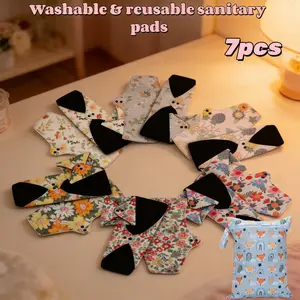 7pcs Washable Cotton Inner Pad, Reusable Sanitary Pads, High Absorbency Leakproof, Multi-Layer Design, Ultra-Thin Soft, No Scent, Women's Portable