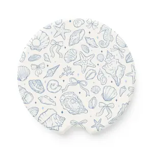 Seashell Car Coaster, Soapstone Nautical Cup Holder Insert, Coastal Auto Decor, Beach Car Accessories, Ocean Aesthetic Car Coaster, Absorbent Stone Cup Holder, Summer Car Decor Gift