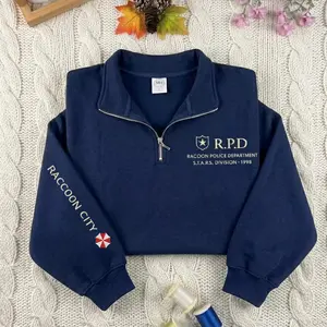 Embroidered R.P.D Raccoon City Umbrella Corporation Zip Quarter Sweatshirt, Vintage Residence Evil Zombie Video Game Hoodie, Leon Kennedy Tee, Horror Game Gifts