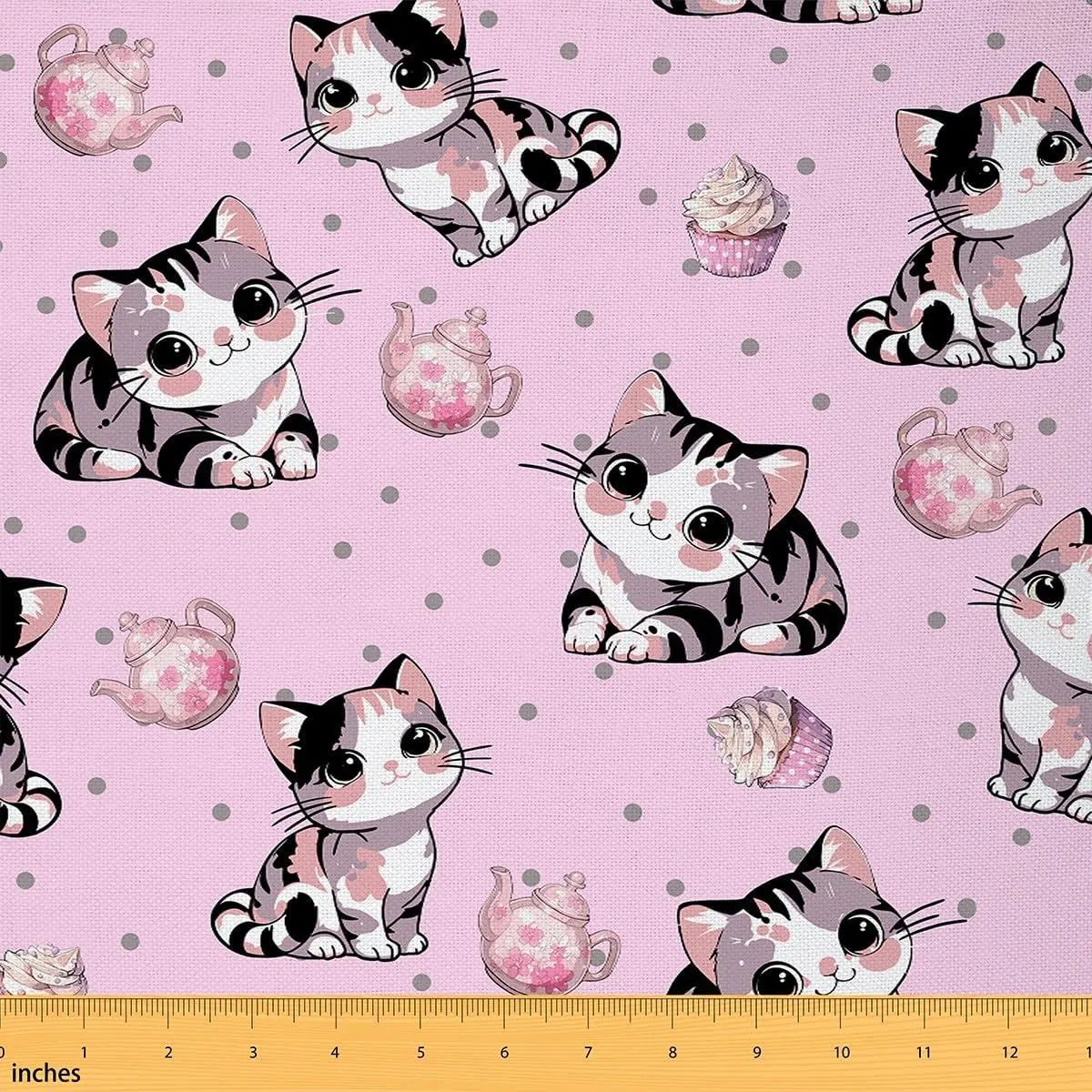Cartoon Cat Fabric Cute Kitten Pet Animals DIY Sewing Craft Hobby Fabric Teapot Pink Decorative Soft Flannel Polyester No Stretch