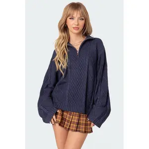 Oversized Quarter Zip Cable Knit Sweater Oversized Quarter Zip Cable Knit Sweater