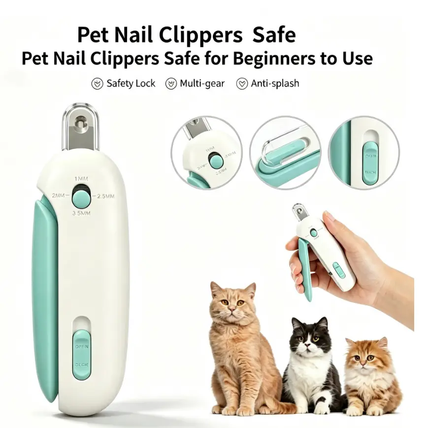 Potaroma Cat Nail Clipper with Adjustable 4-Size Trimming Hole & Hidden Nail File | Safe Toenail Trimmer for Kittens & Indoor Cats | Anti-Splash Claw Cutter for Cat Grooming (Blue) groom pet sohochic