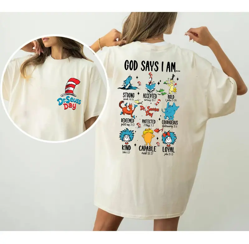 Dr Seuss Shirt, God Says I Am Super Soft and Comfy Crewneck, Bible Verse Shirt, Dr Seuss Tee, Cat In The Hat, Dr Seuss Day, Front And Back