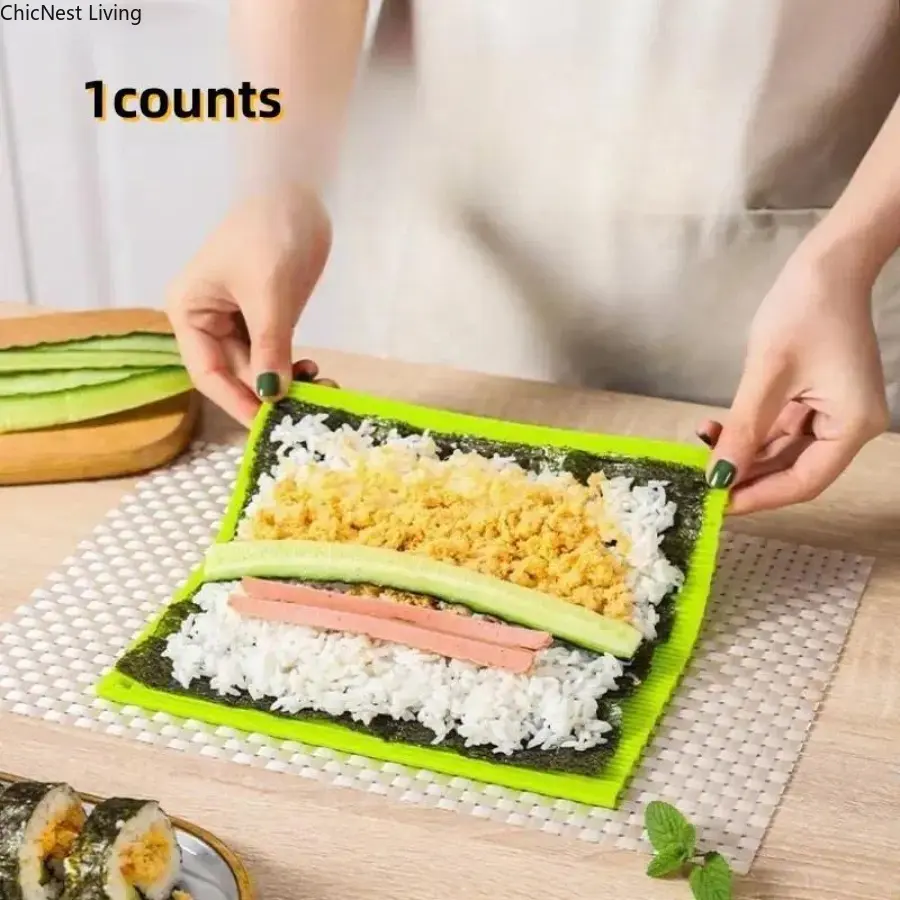 High-Quality Synthetic Silicone Sushi Rolling Mat - Flexible Grip, Non-Stick, Easy-to-Clean Sushi Tool, Durable Kitchen Utensil for Home Cooking, Camping, Rubber