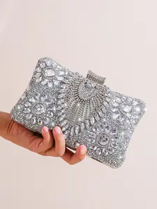 Summer 2024 Rhinestone Decor Evening Clutch, Fashionable Removable Chain Strap Bag for Women, Plain Pattern