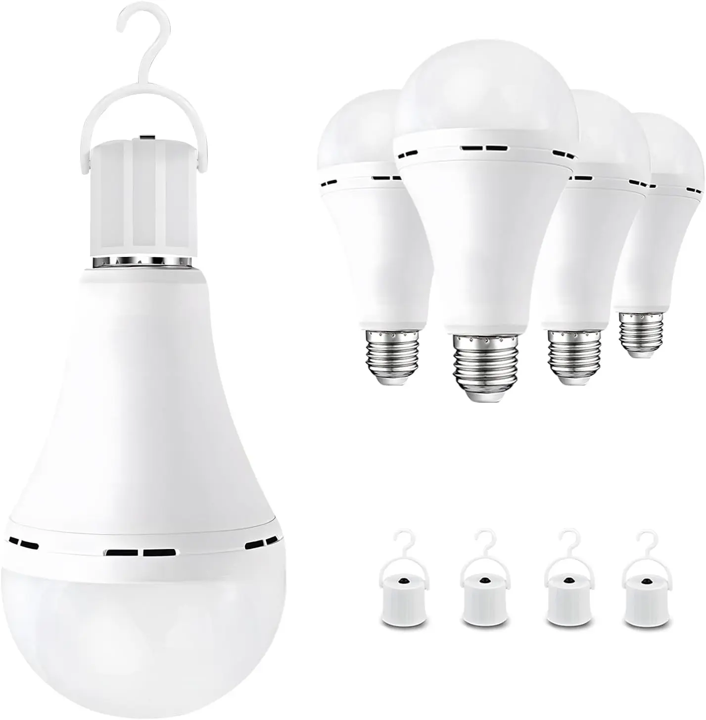 Emergency Rechargeable Led Light Bulb with Hooks,Stay Lights Up When Power Failure, 800mAh 12W 60W Equivalent LED Light Bulbs for Home, Camping, Hiking