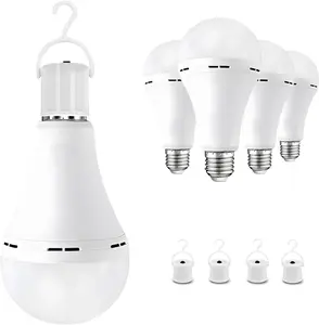 Emergency Rechargeable Led Light Bulb with Hooks,Stay Lights Up When Power Failure, 1200mAh 12W 60W Equivalent LED Light Bulbs for Home, Camping, Hiking, 1/2/4 Pack