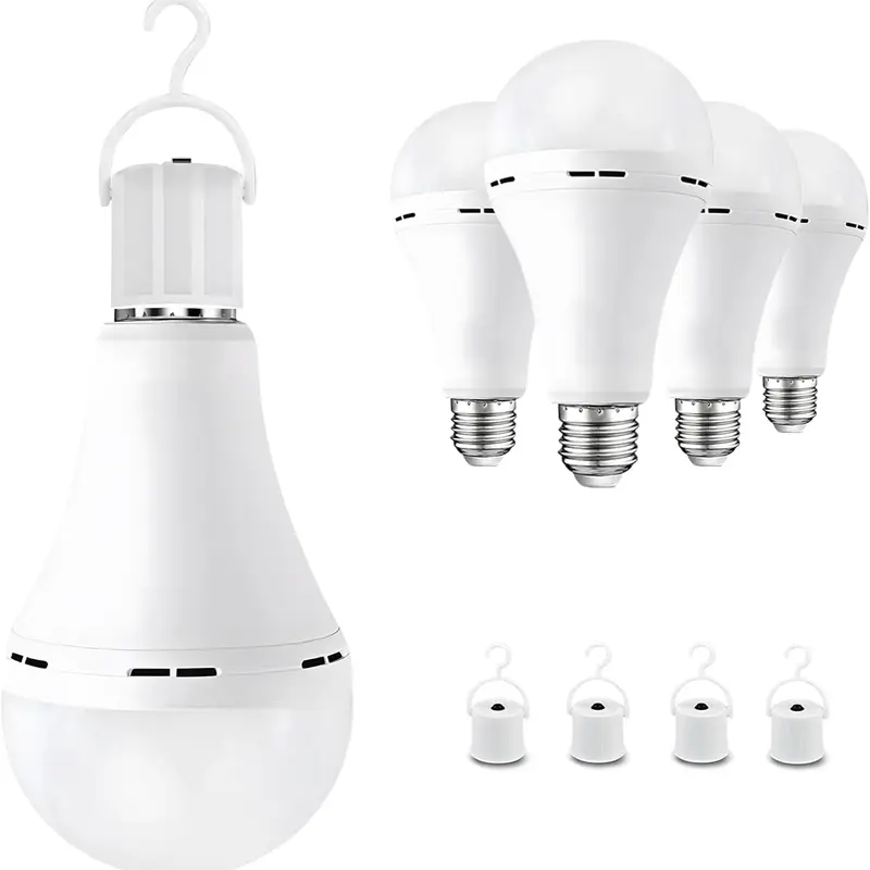 6-Pack Cordless Rechargeable Emergency LED Bulbs, E26/E27 Base, 12W (60W Equivalent), 800mAh Battery, Auto-Recharge When On, Energy-Saving Backup Light Bulb, 4H Backup Duration, Hook-Included LED Lights, Great for Camping, Hiking, Travel