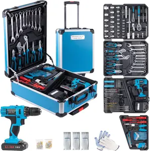 Rolling Electric Tool Sets, 18V Electric Power Drill Set for Men, Household Home DIY Hand Tool Kits,18+1 Clutch Cordless Power Drill Set for Thanksgiving, Christmas,Father's Day
