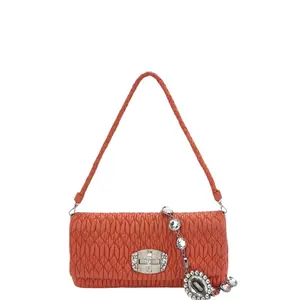 Pre-owned miu miu leather Shoulder Bags Crystal Cloque in Tangerine Double Shoulder Strap