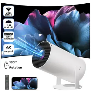 Mini portable projector with WiFi6 and Bluetooth 5.0, 130-inch 1080P, 160 ANSI lumens, automatic correction, and Android 11 system. Android TV Portable Projector with Sound