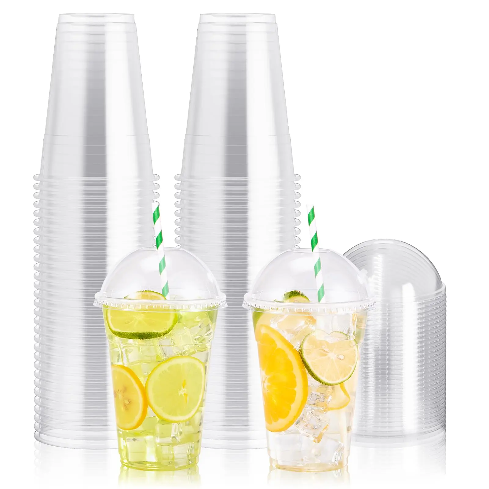 100 Pack 16 oz Clear Plastic Cups with Dome Lids – Disposable Dessert Cups, Parfait Cups for Ice Cream, Iced Coffee, Cupcakes, Fruit – Party Supplies