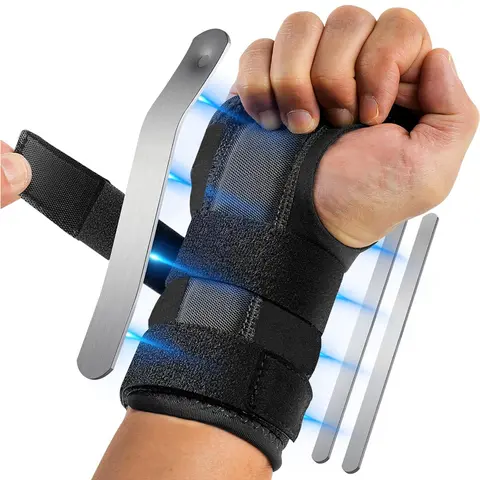 Carpal Tunnel Wrist Brace Support with 3 Straps and Metal Splint Stabilizer - Helps Relieve Tendinitis Arthritis Carpal Tunnel Pain - Reduces Recovery Time for Men Women - Wrist Brace For Tendonitis